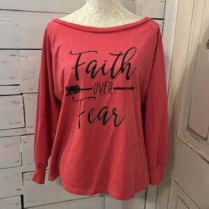 Womens Pink Shirt with 'Faith Over Fear' Long Sleeve